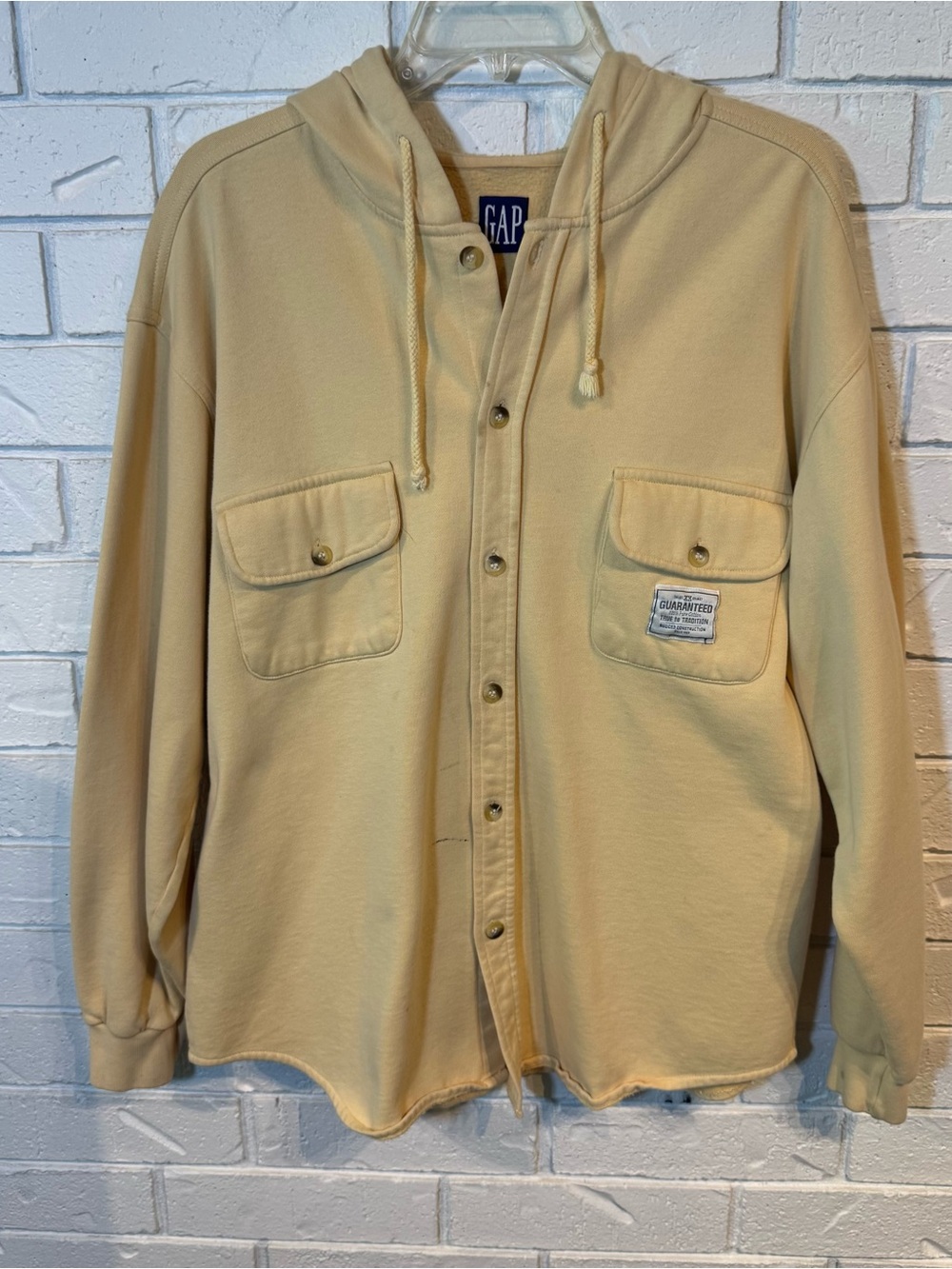 Vintage 90s y2k GAP Butter Yellow Hooded Button-Up Shacket Mens L